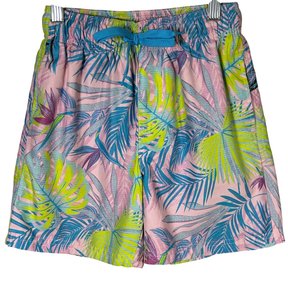 Canyon Creek Boys Tropical Swim Trunks Shorts Pink Blue Palm‎ Leaves Size Small